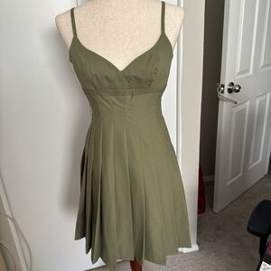 Heaven by Marc Jacobs Olive green pleated mini dress with spaghetti straps